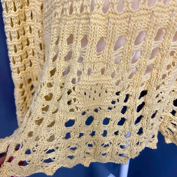 Women’s Crochet Yellow Long Sleeve Top Boho Beach Hippie Festival Fairy Y2K Sz M - Picture 8 of 16